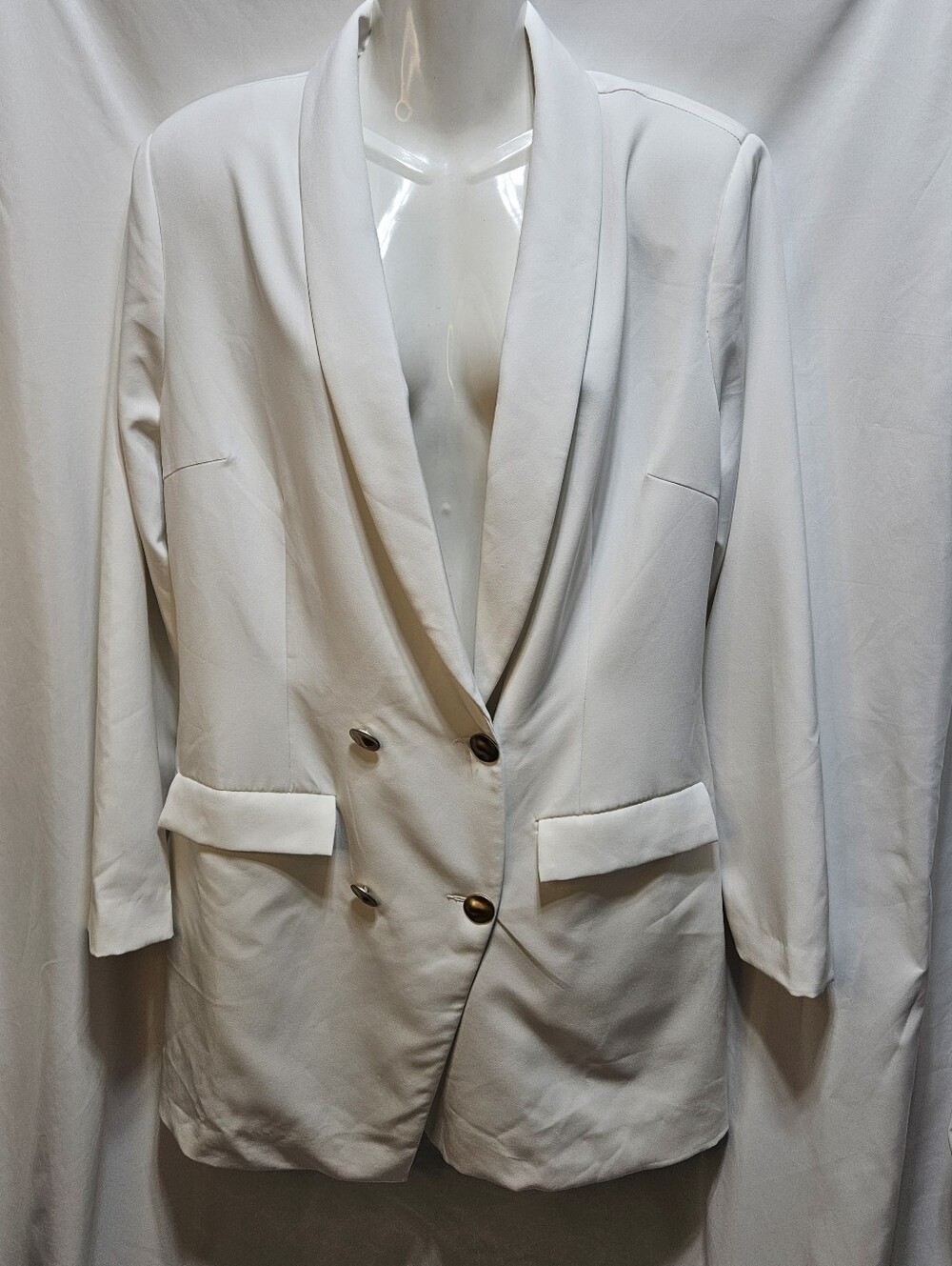 PrettyLittleThing White Double Breasted Blazer Jacket US 12 UK 16 Shawl Collar